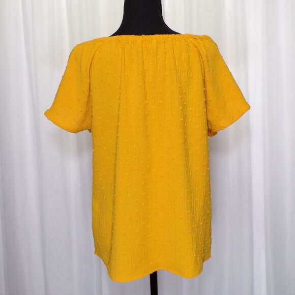 89th & Madison Yellow Gold Swiss Dot Top Womens size Small Tassels Flare Sleeve - Picture 9 of 10